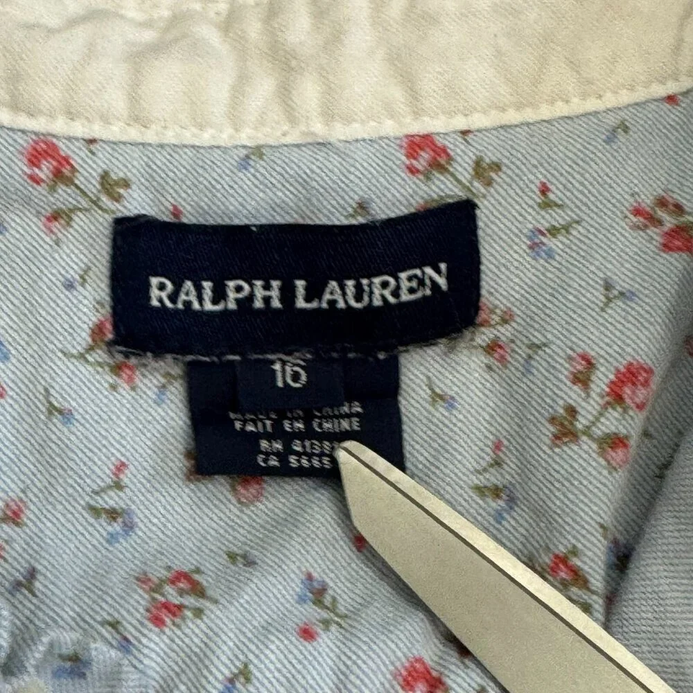 Ralph Lauren Girls Floral Sleeveless Romper Shorts Preppy Light Blue Size 16